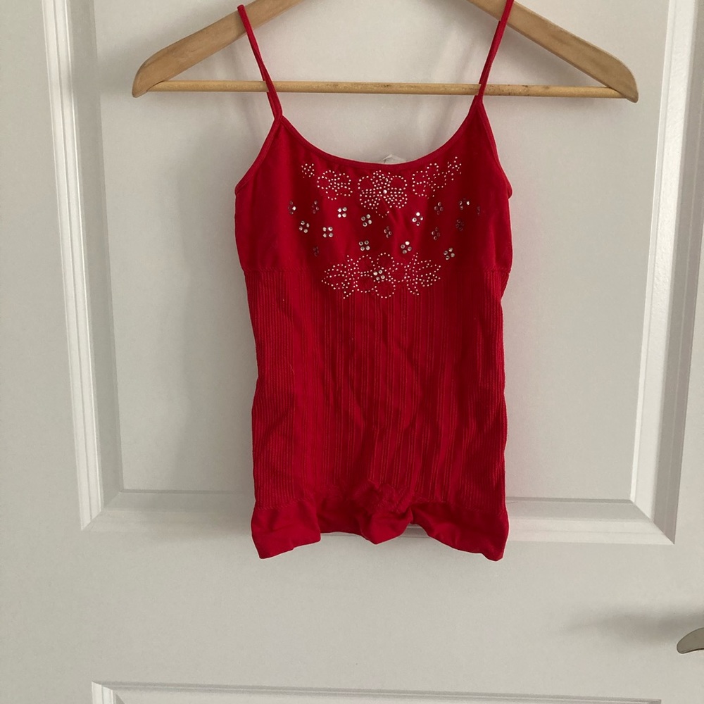Red spandex top with jewels